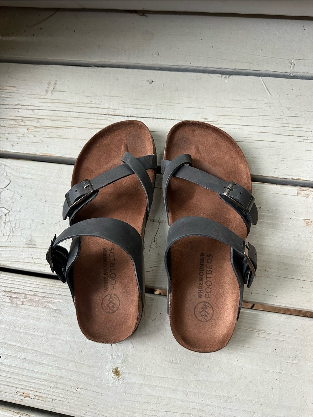 White Mountain Footbeds Black Strappy Slide Sandals